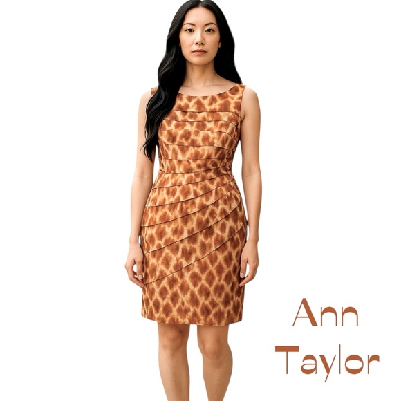 Ann Taylor Orange Silk Watercolor Print Fitted Party Event Dress NWOT Size 4 - Picture 1 of 13